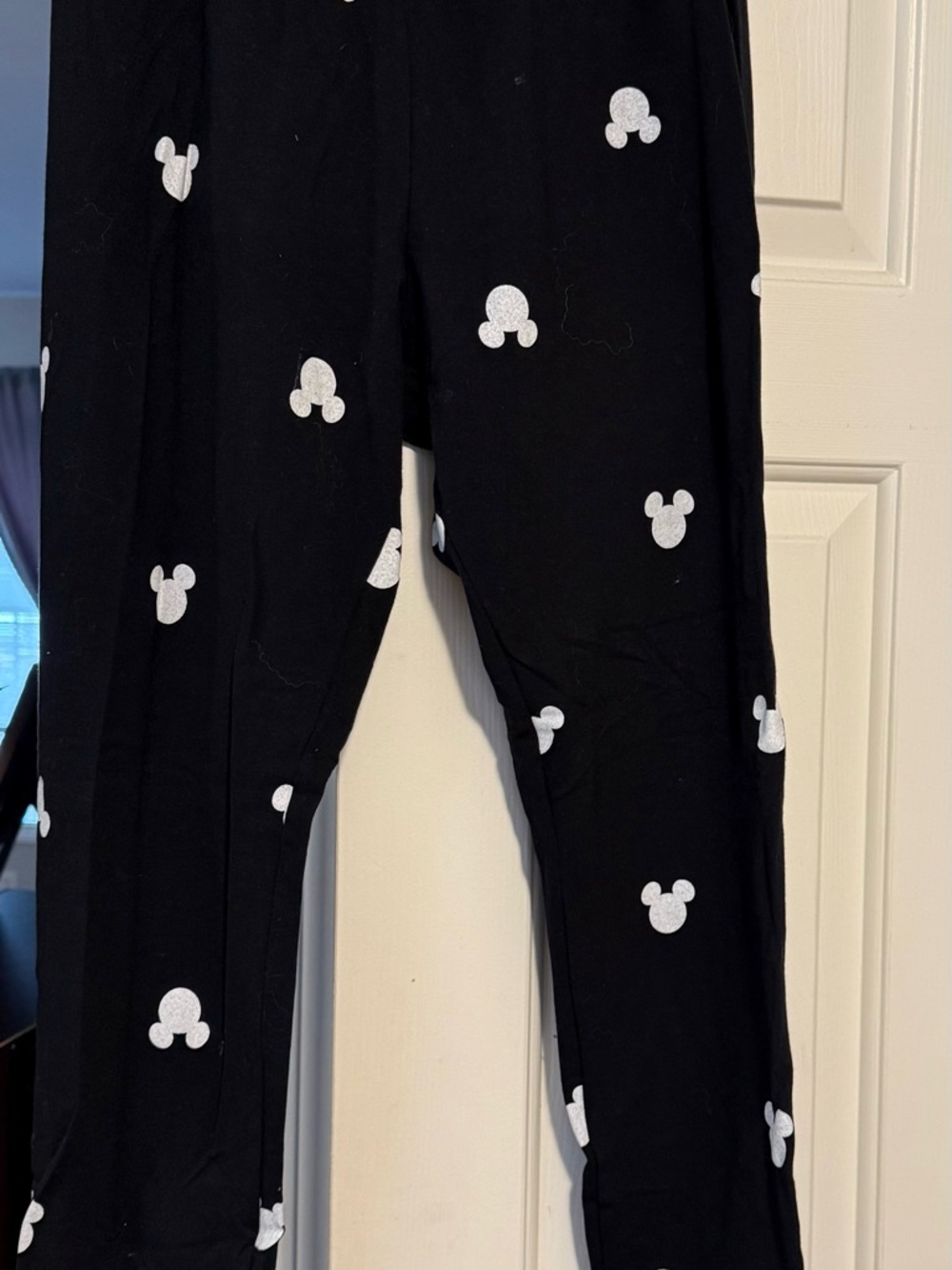 Disney Black Leggings with White Mickey Head Print